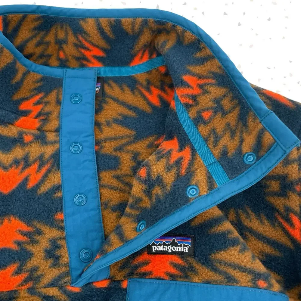 Patagonia Synchilla Pullover Fleece Geometric Orange Blue Aztec Print Youth XXL